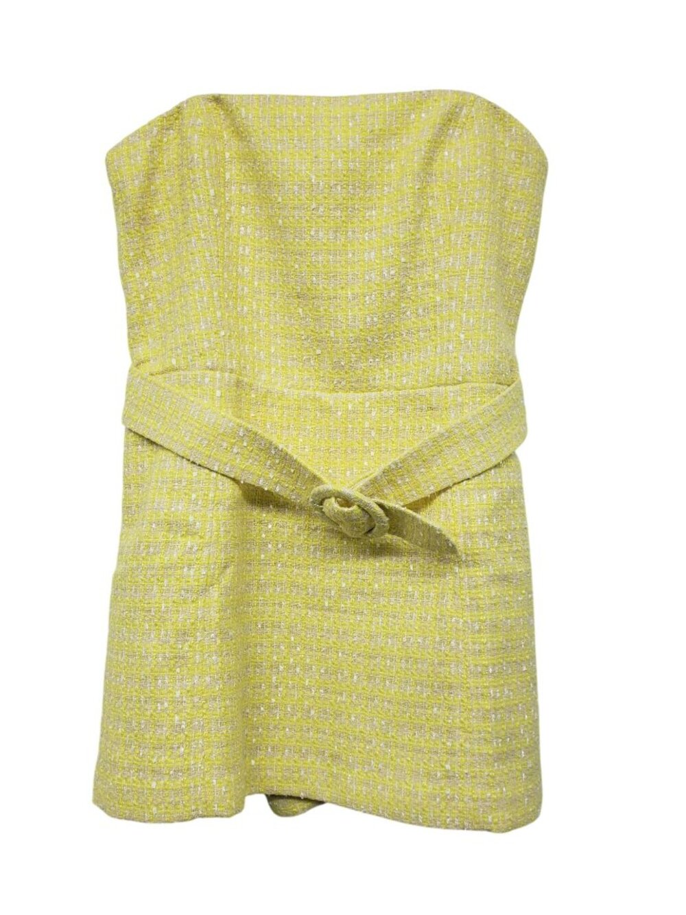 Amanda Uprichard x REVOLVE $250 Fae Yellow Tweed Belted Strapless Mini Dress - Picture 3 of 15